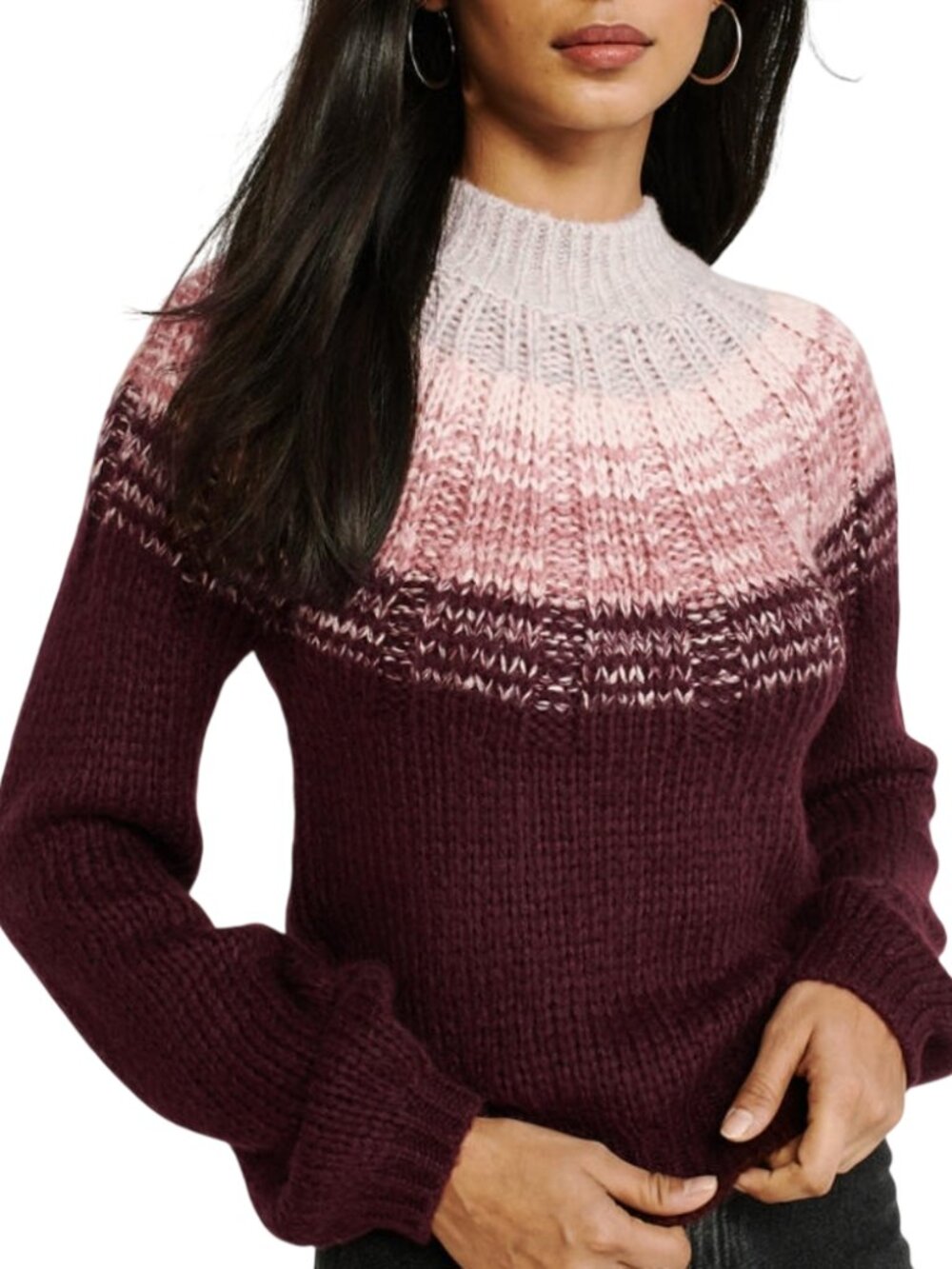 Abercrombie and Fitch Knit Ombre Yoke Sweater Maroon Pink Large